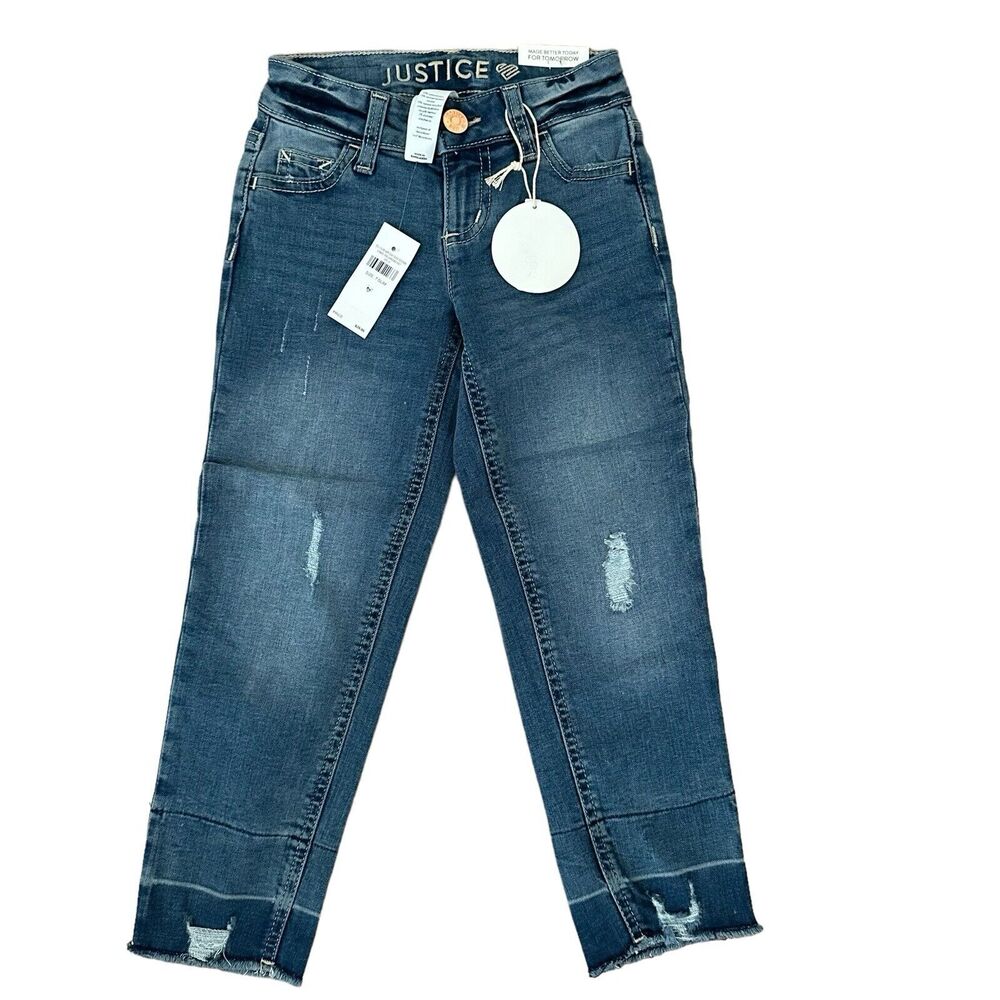 Justice Girls Girlfriend Repreve Slim Distressed Jeans Blue Size 7 NWT